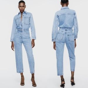 Zara straight leg denim jumpsuit, bloggers favorite!